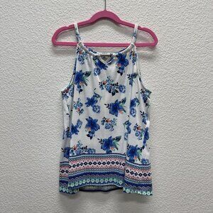 Girls XL Jolt Top Metal Accent Tank Top Sleeveless Blue Floral Green Whimsical